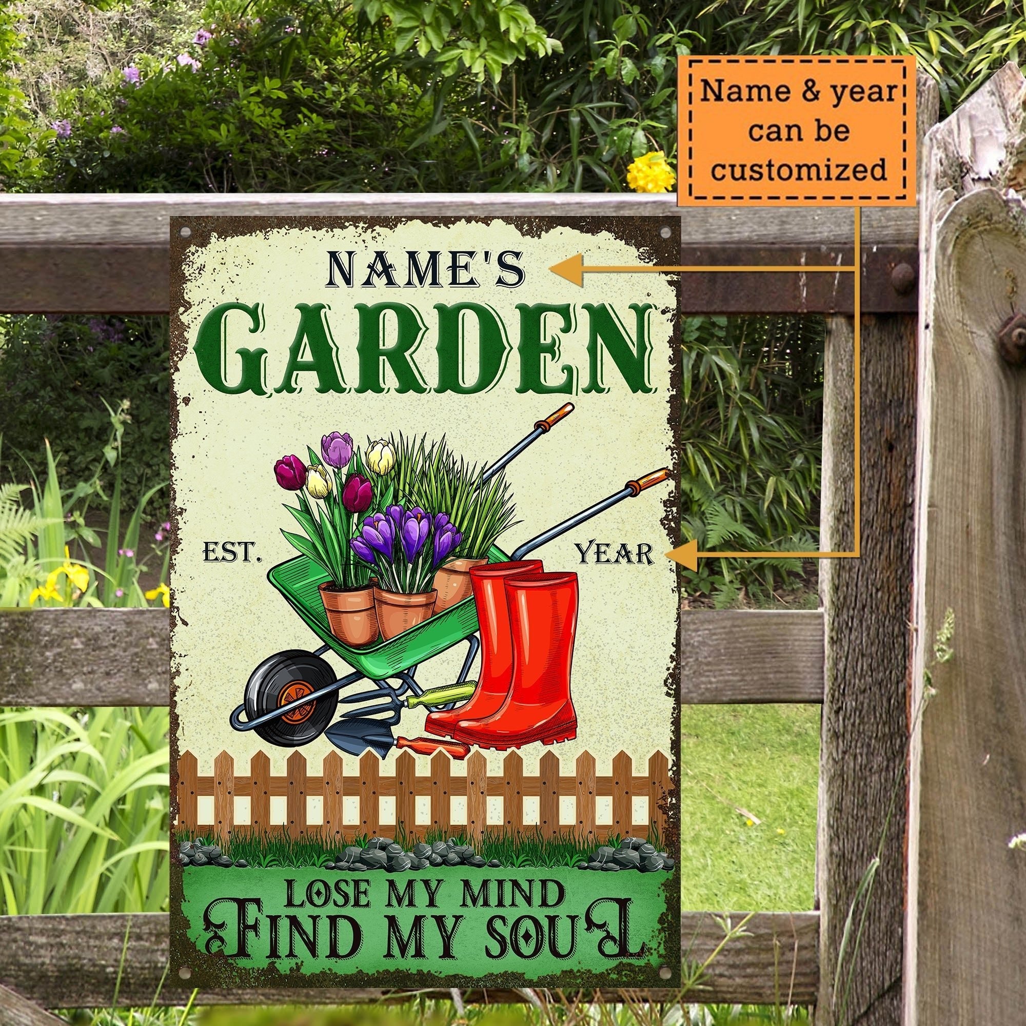 Personalized Garden Lose My Mind Find My Soul Classic Metal Sign.