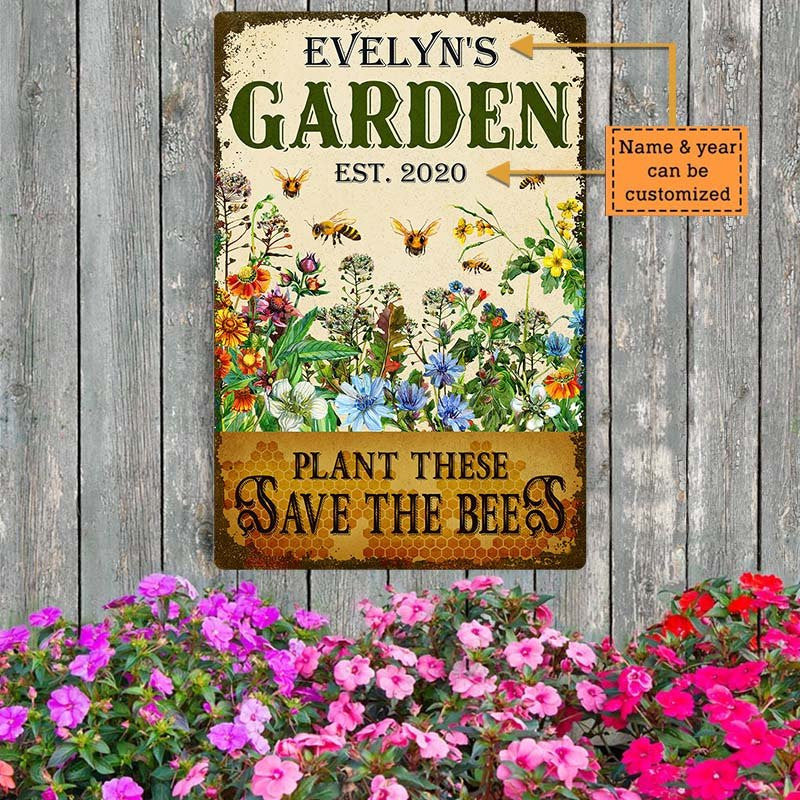 Personalized Garden Plant These Save The Bees Classic Metal Sign.