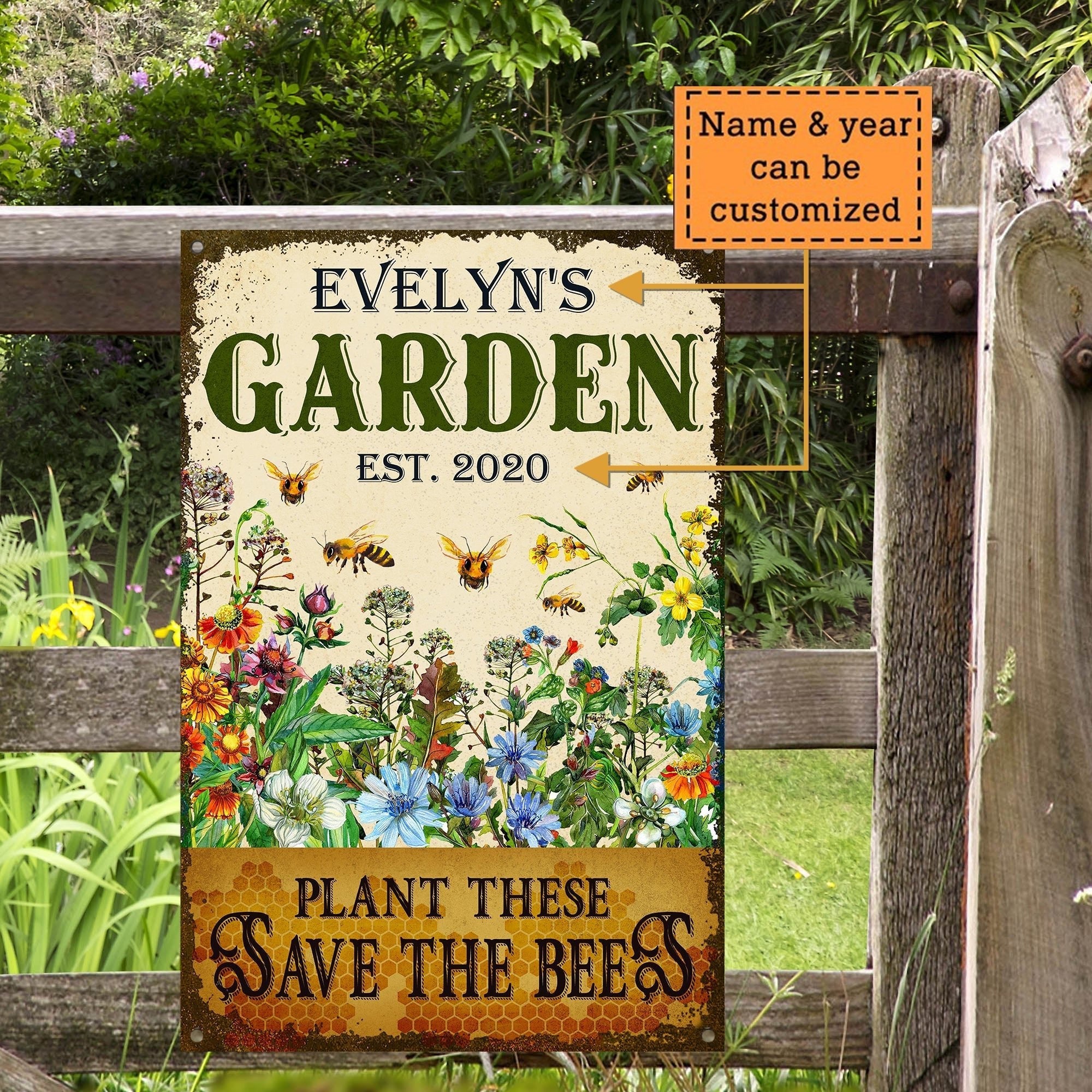 Personalized Garden Plant These Save The Bees Classic Metal Sign.