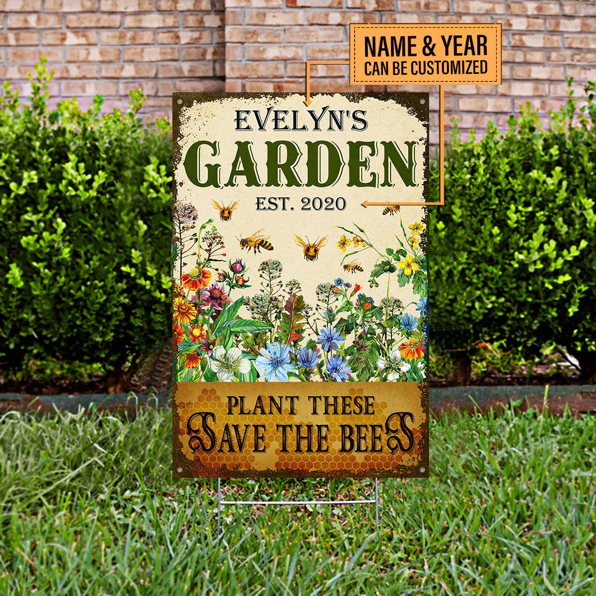Personalized Garden Plant These Save The Bees Classic Metal Sign.