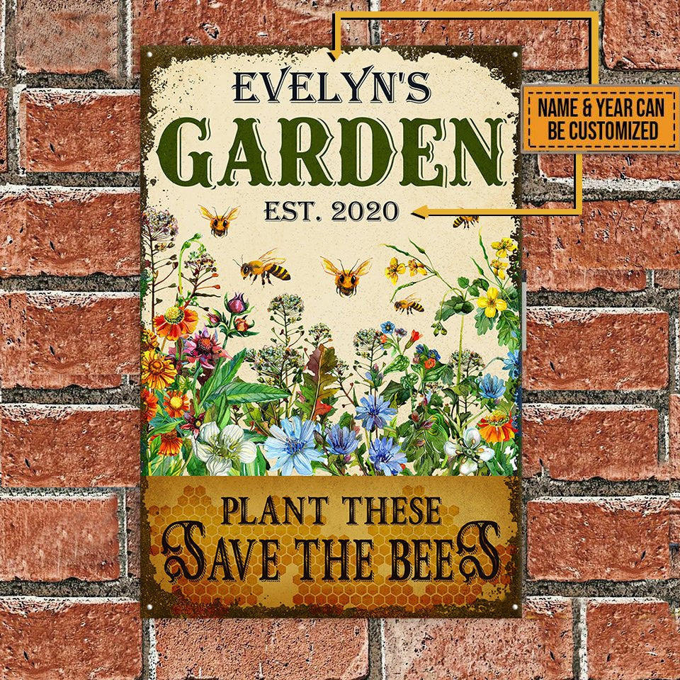 Personalized Garden Plant These Save The Bees Classic Metal Sign.