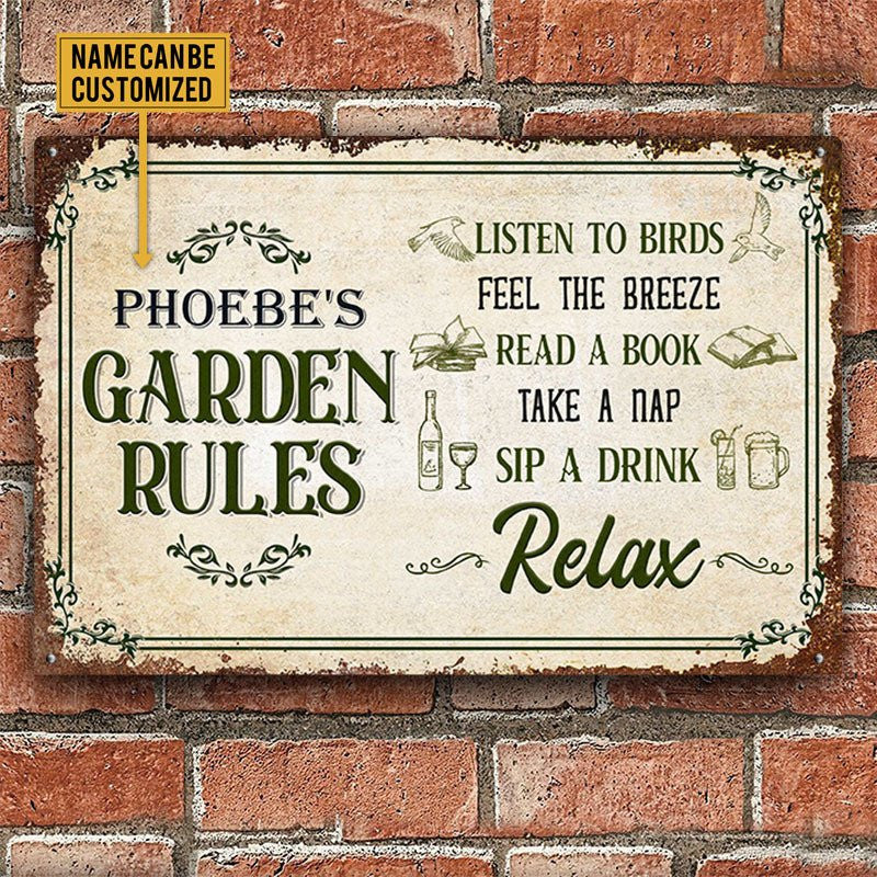 Personalized Garden Rules Metal Sign.