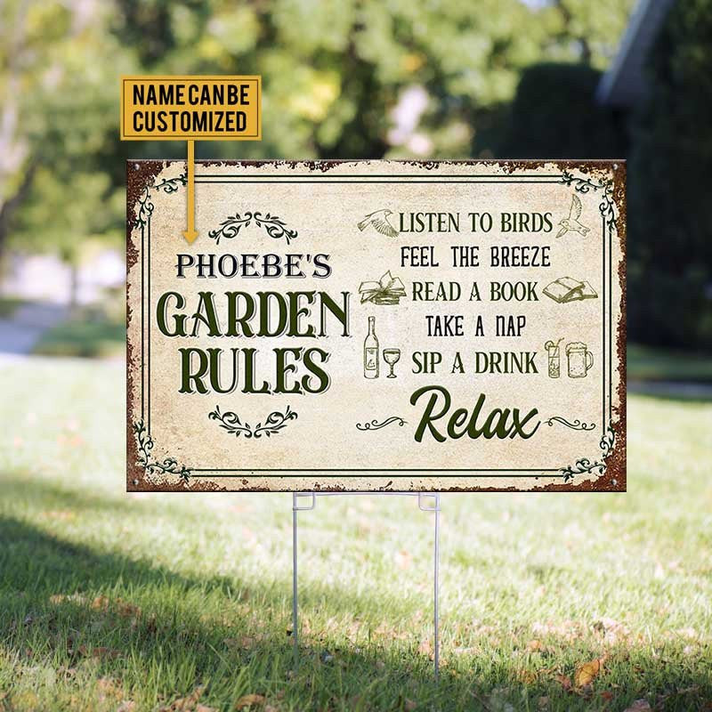 Personalized Garden Rules Metal Sign.