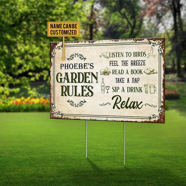 Personalized Garden Rules Metal Sign.