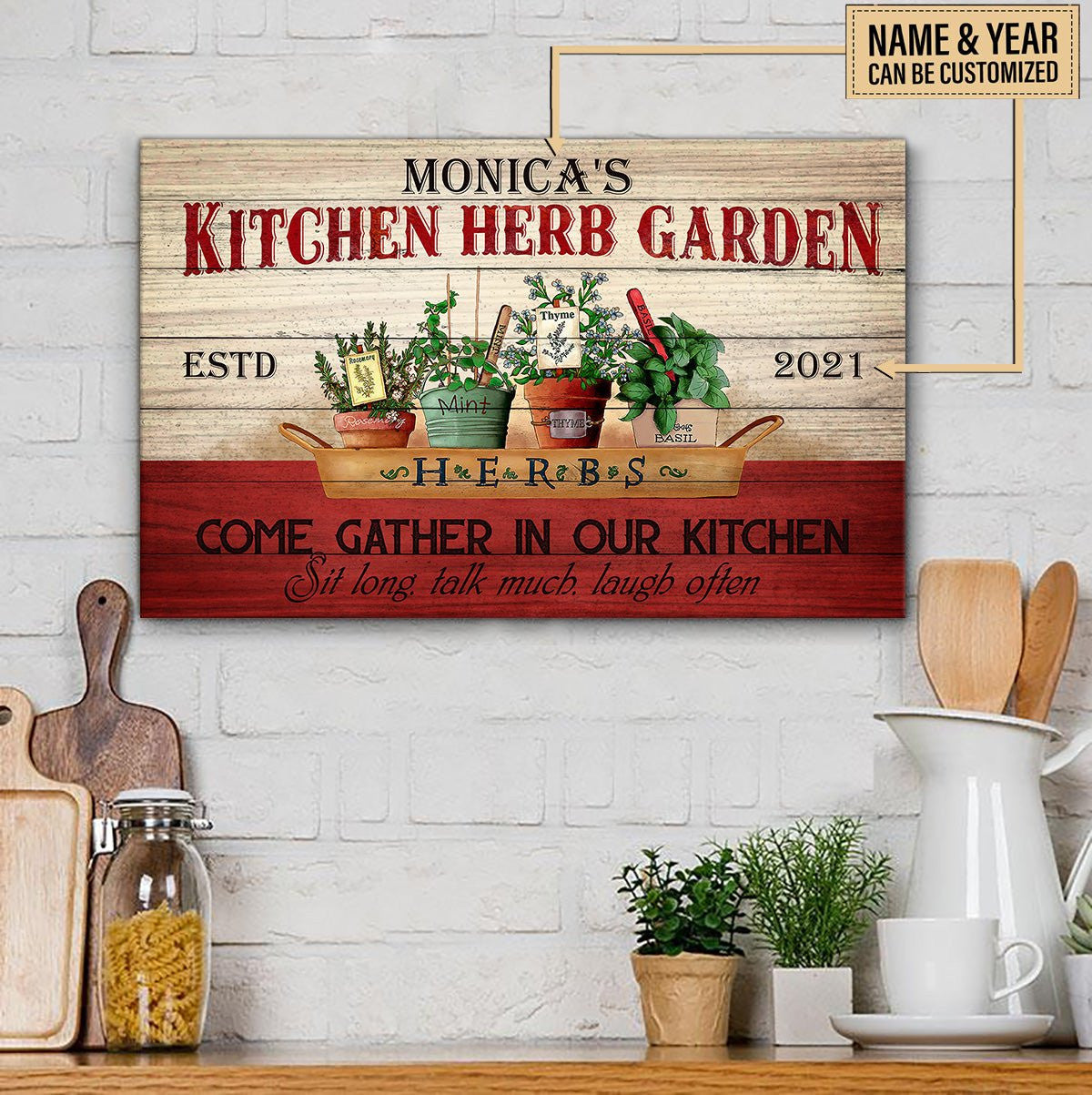 Personalized Kitchen Herb Garden Pallet Wood Rectangle Sign.