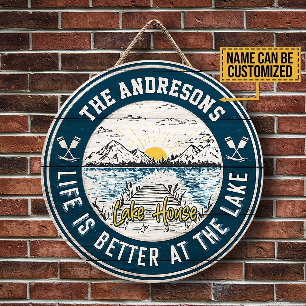 Personalized Lake House Wood Round Sign.
