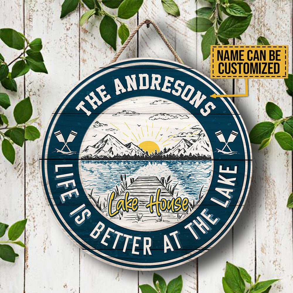 Personalized Lake House Wood Round Sign.