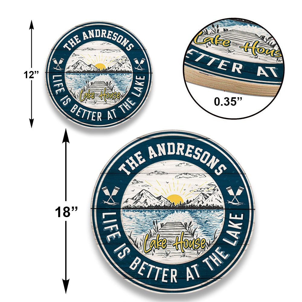 Personalized Lake House Wood Round Sign.