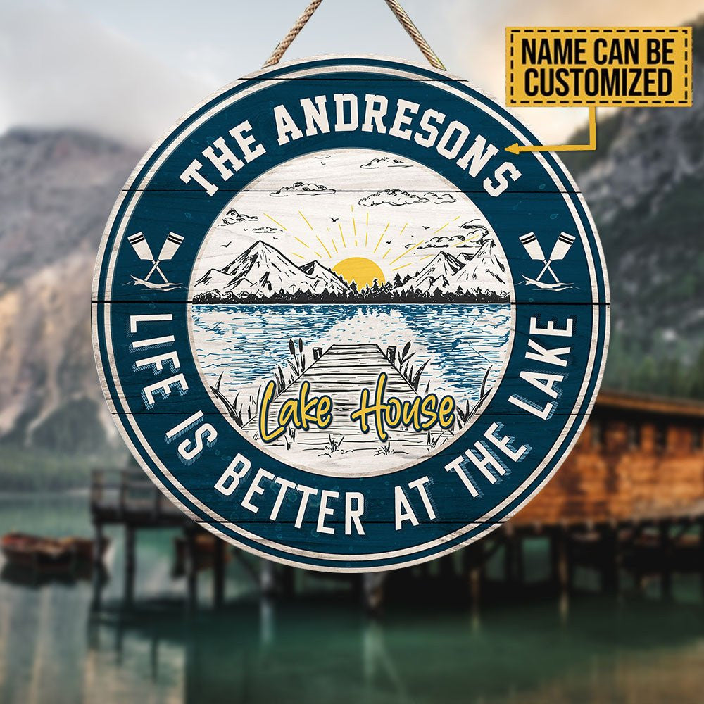 Personalized Lake House Wood Round Sign.