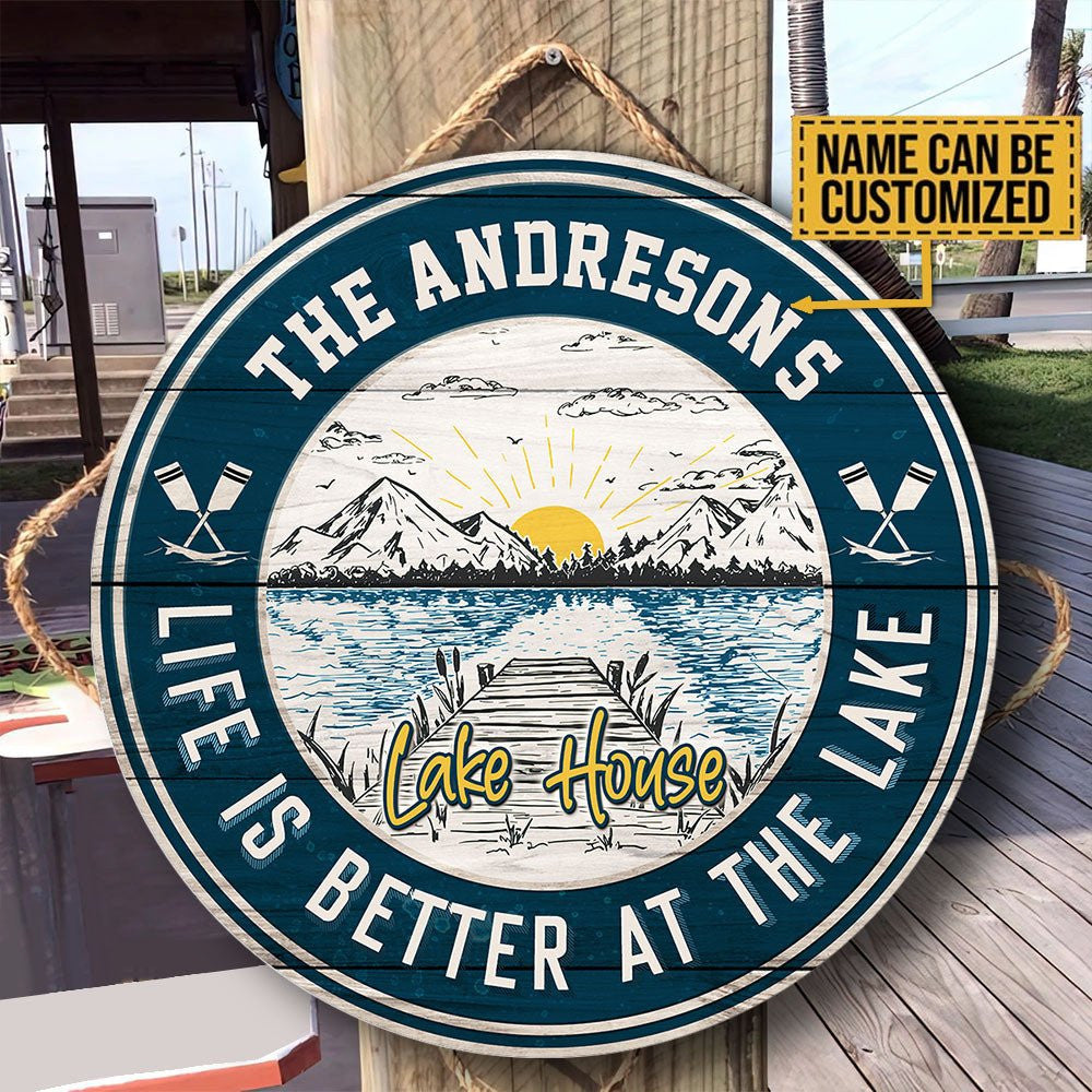 Personalized Lake House Wood Round Sign.