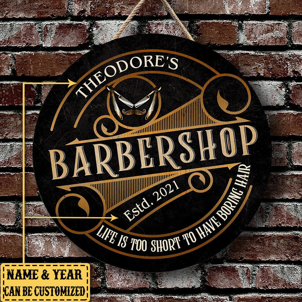 Personalized Life Is Too Short Too Have Boring Hair Barber Shop Wood Round Signwdwq eqw easdasd Personalized Life Is Too Short Too Have Boring Hair Barber Shop Wood Round Signewq wqe wqeaadk.