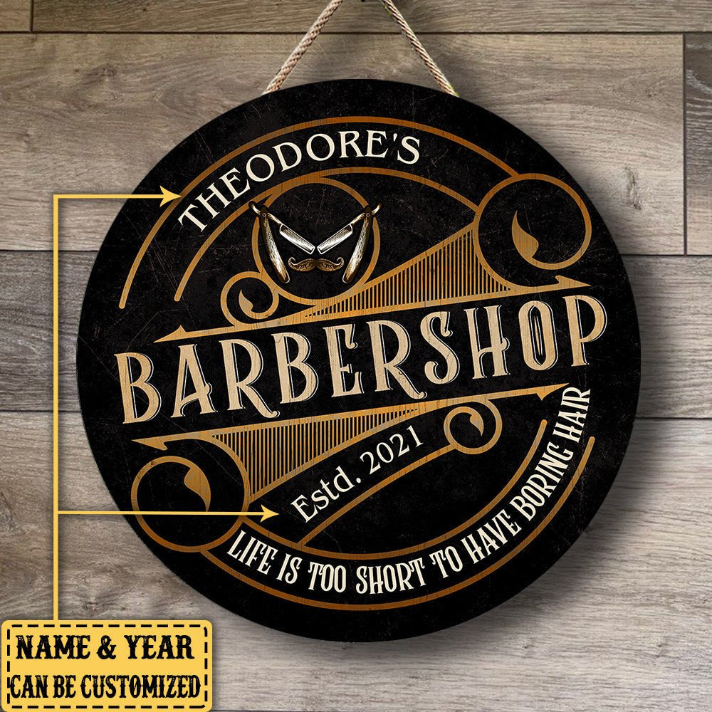 Personalized Life Is Too Short Too Have Boring Hair Barber Shop Wood Round Signwdwq eqw easdasd Personalized Life Is Too Short Too Have Boring Hair Barber Shop Wood Round Signewq wqe wqeaadk.