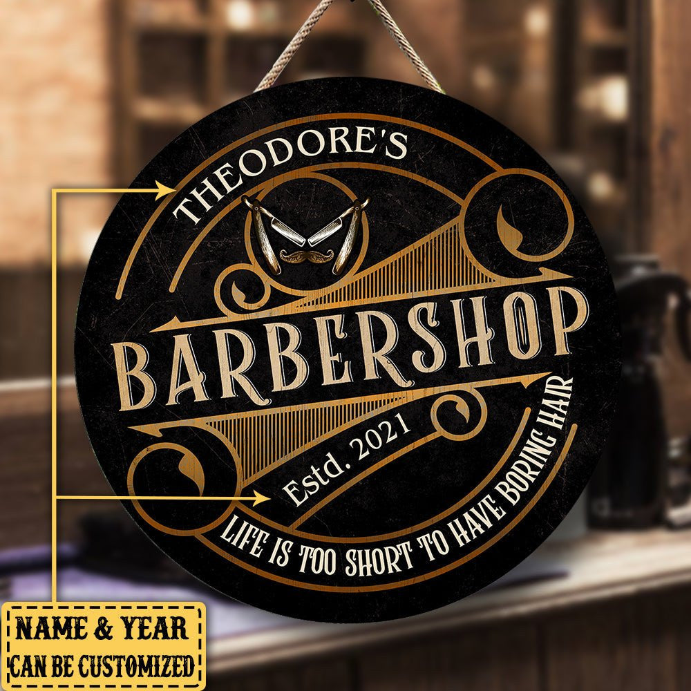 Personalized Life Is Too Short Too Have Boring Hair Barber Shop Wood Round Signwdwq eqw easdasd Personalized Life Is Too Short Too Have Boring Hair Barber Shop Wood Round Signewq wqe wqeaadk.