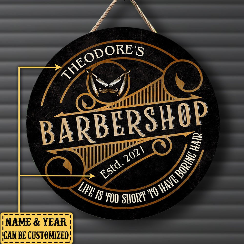 Personalized Life Is Too Short Too Have Boring Hair Barber Shop Wood Round Signwdwq eqw easdasd Personalized Life Is Too Short Too Have Boring Hair Barber Shop Wood Round Signewq wqe wqeaadk.