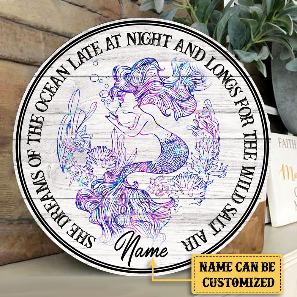 Personalized Mermaid Wood Round Sign.