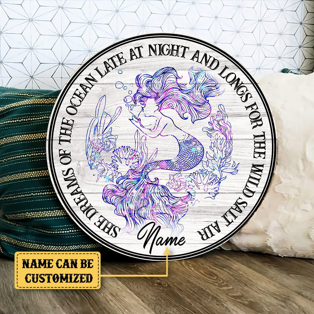 Personalized Mermaid Wood Round Sign.