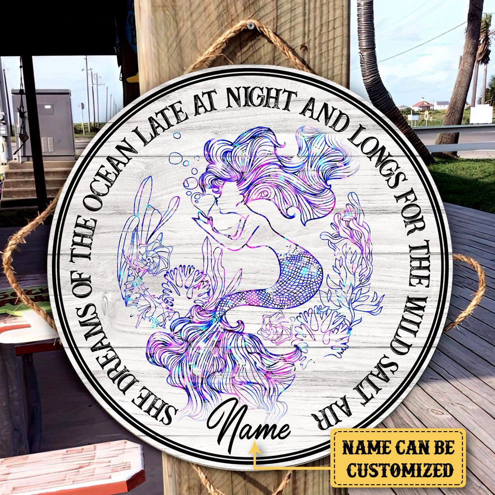 Personalized Mermaid Wood Round Sign.