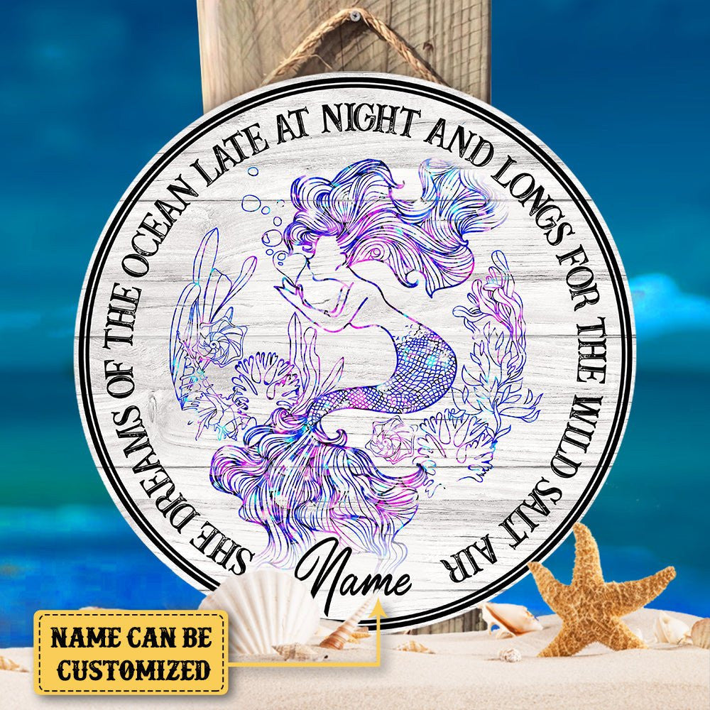 Personalized Mermaid Wood Round Sign.