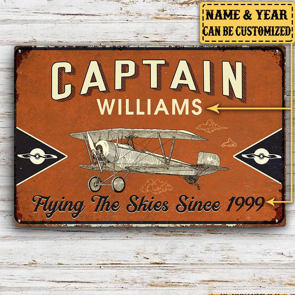 Personalized Pilot Captain Fly The Skies Metal Sign.