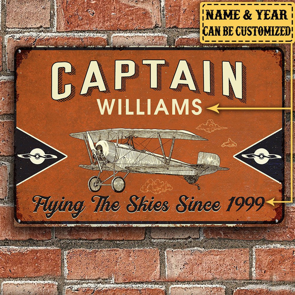 Personalized Pilot Captain Fly The Skies Metal Sign.