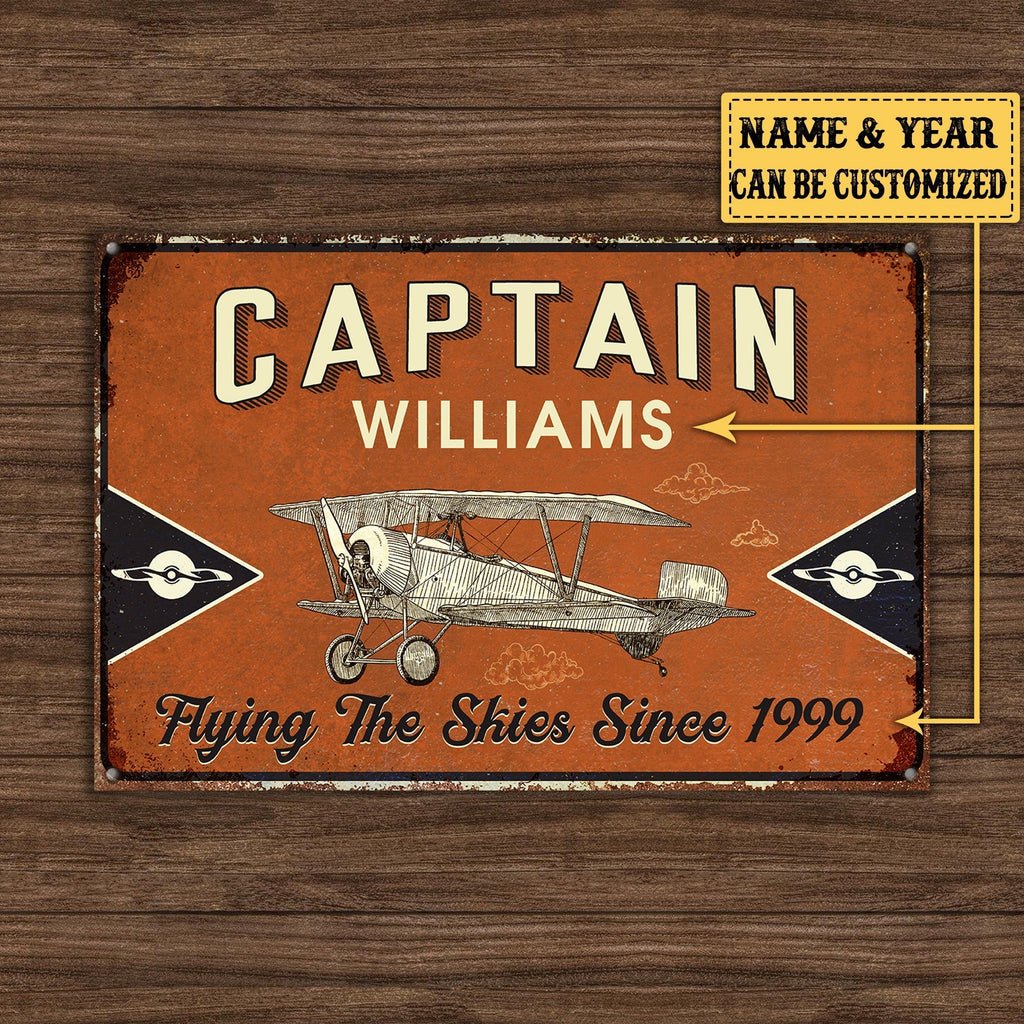 Personalized Pilot Captain Fly The Skies Metal Sign.