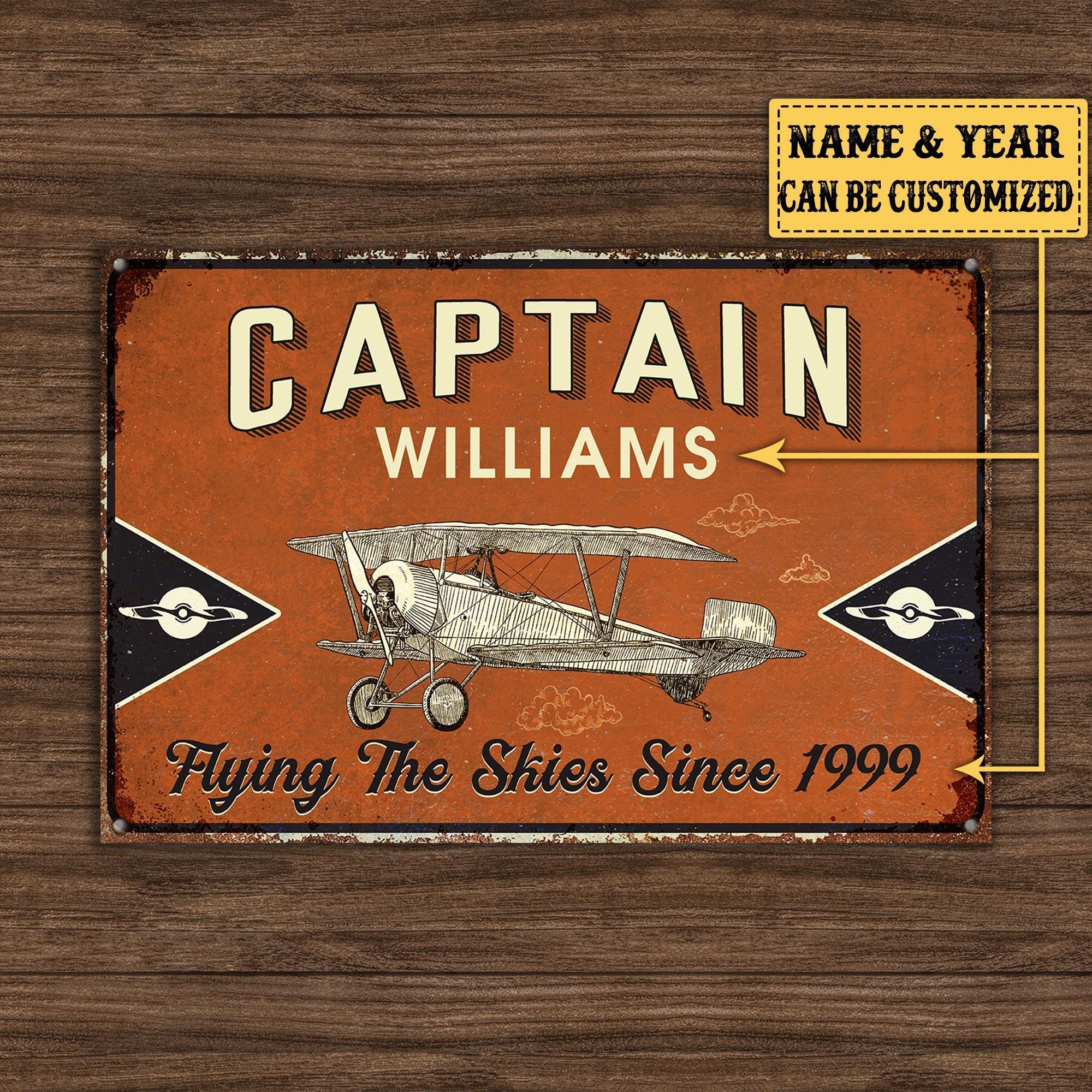 Personalized Pilot Captain Fly The Skies Metal Sign.