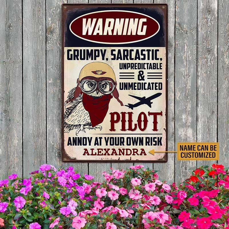 Personalized  Pilot Warning Metal Sign.