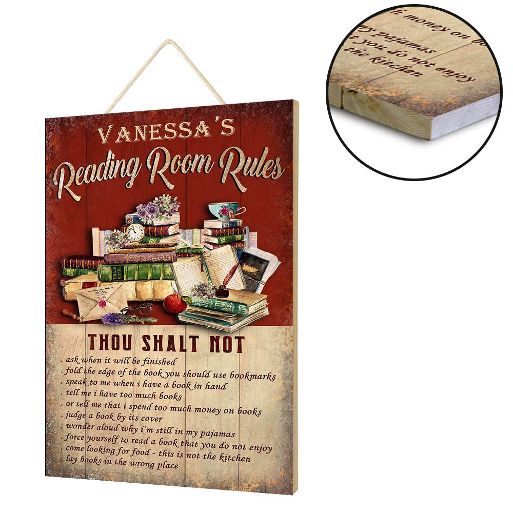 Personalized Reading Room Rules Pallet Wood Rectangle Sign.