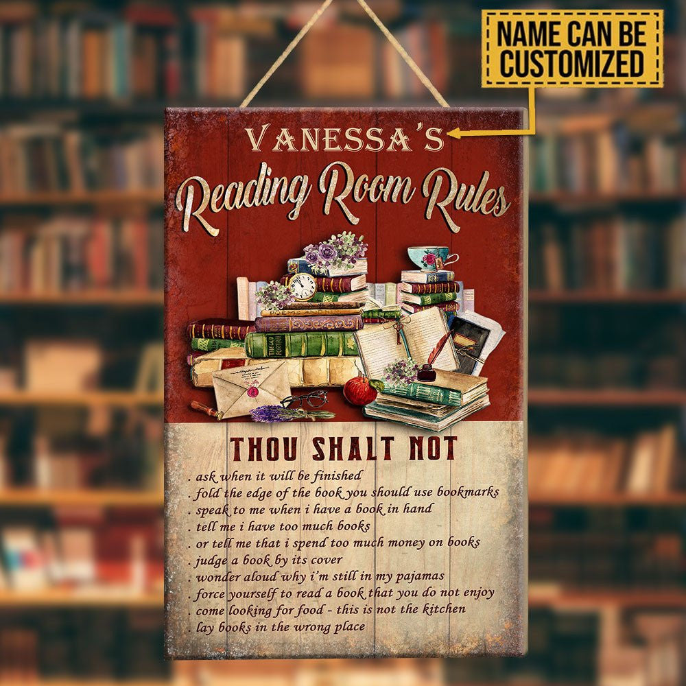 Personalized Reading Room Rules Pallet Wood Rectangle Sign.