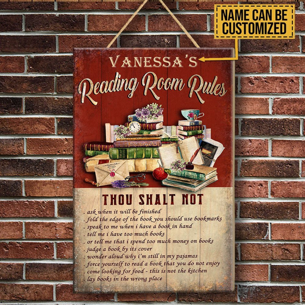 Personalized Reading Room Rules Pallet Wood Rectangle Sign.