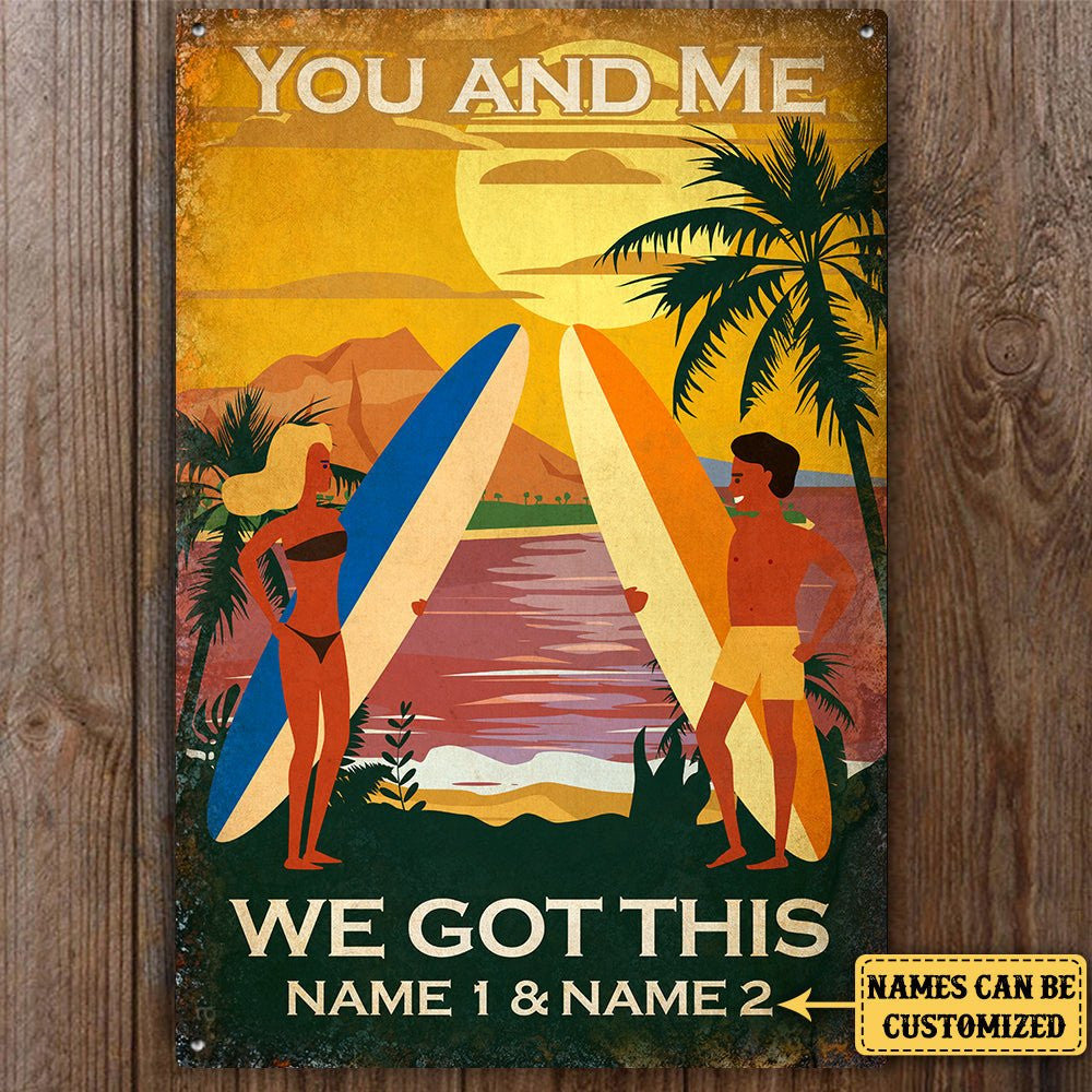 Personalized Surfing Couple Classic Metal Signwdwq eqw easdasd Personalized Surfing Couple Classic Metal Signewq wqe wqeaadk.