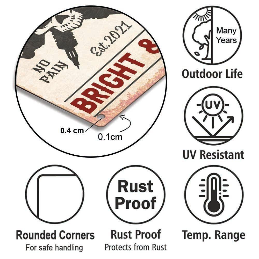 Personalized Tattoo Studio No Pain No Gain Bright and Bold Metal Sign.