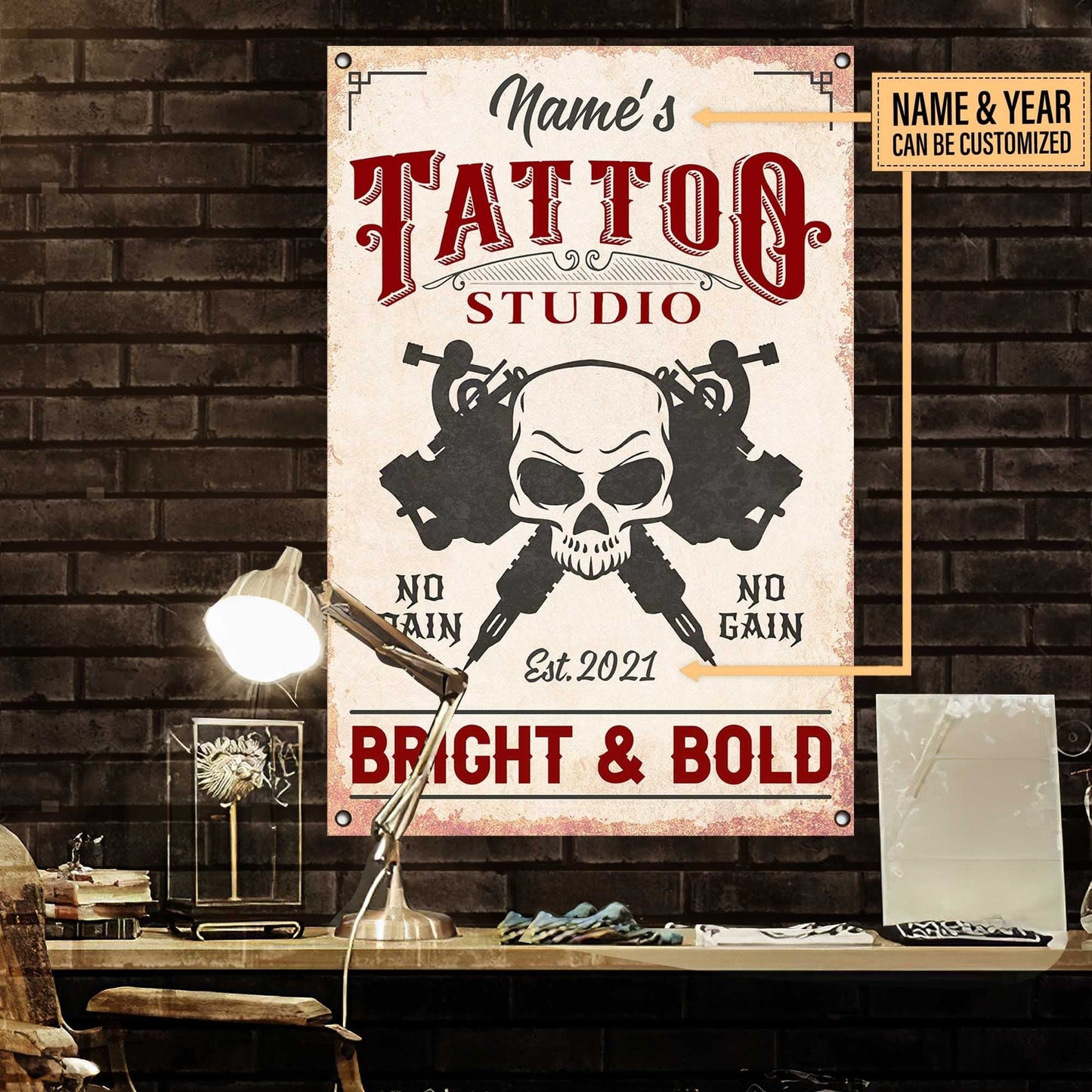 Personalized Tattoo Studio No Pain No Gain Bright and Bold Metal Signwdwq eqw easdasd Personalized Tattoo Studio No Pain No Gain Bright and Bold Metal Signewq wqe wqeaadk.