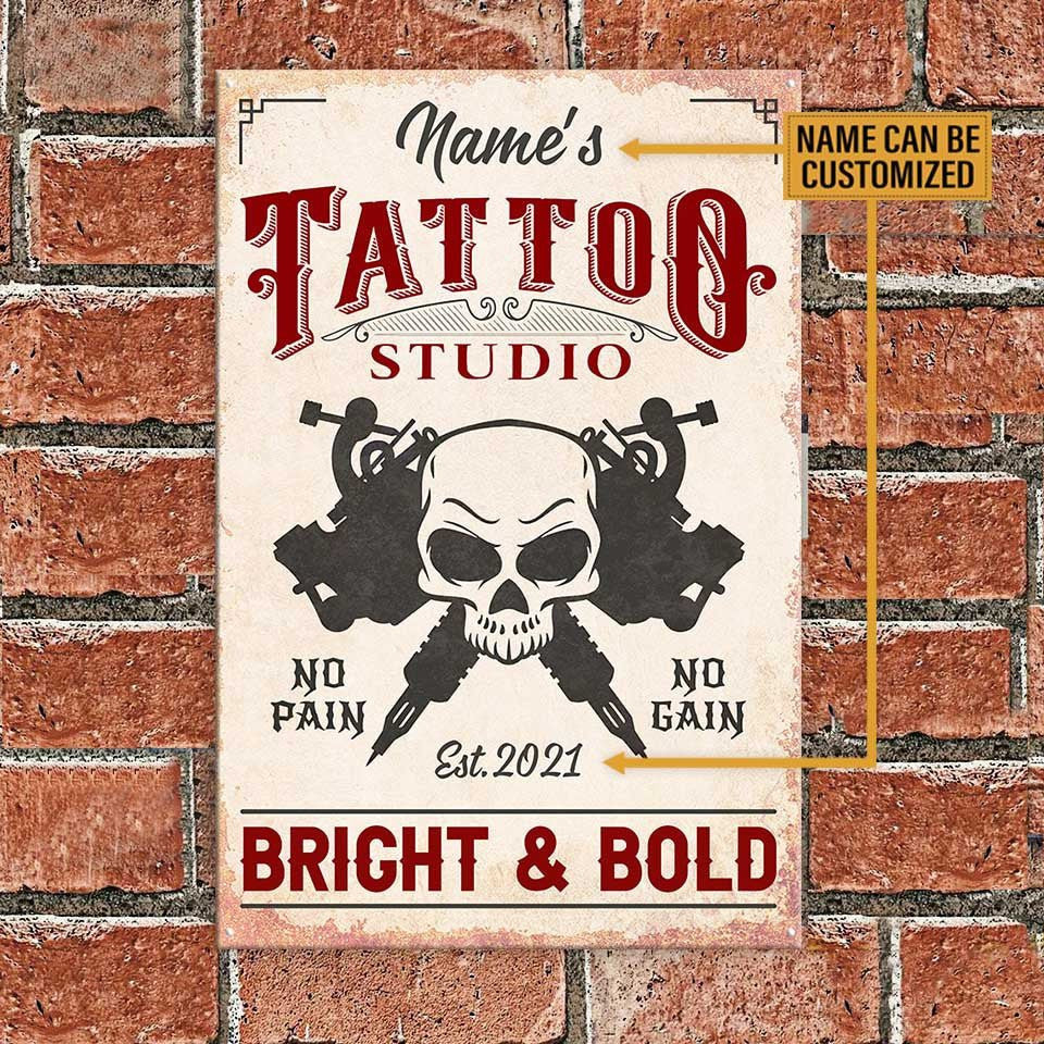 Personalized Tattoo Studio No Pain No Gain Bright and Bold Metal Signwdwq eqw easdasd Personalized Tattoo Studio No Pain No Gain Bright and Bold Metal Signewq wqe wqeaadk.
