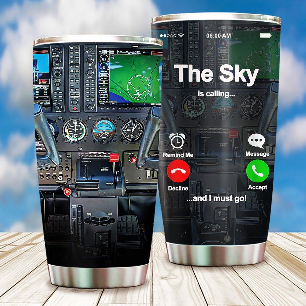 Personalized The Sky Is Calling And I Must Go Pilot Tumbler.