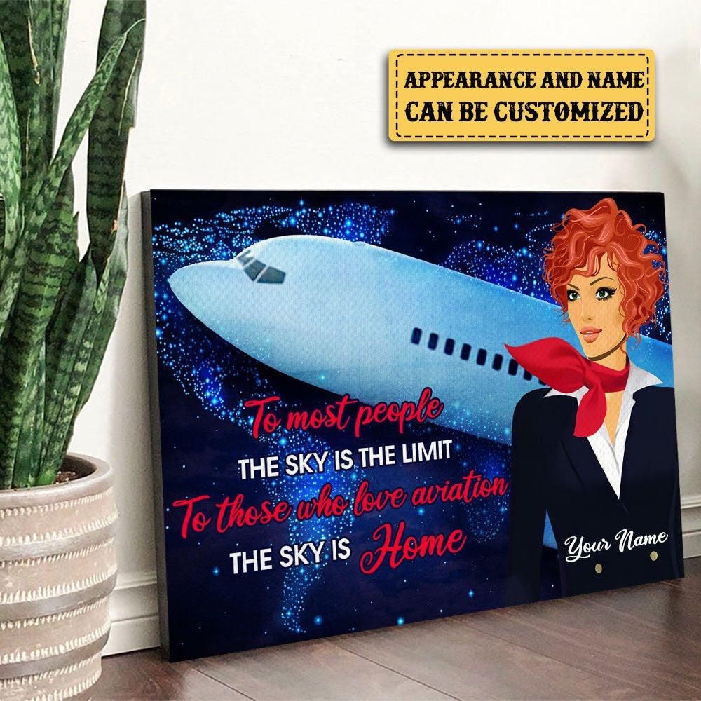 Personalized The Sky Is Home Flight Attendant Poster & Canvas.