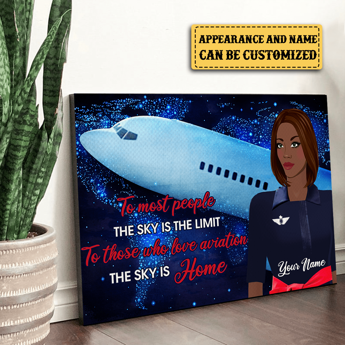 Personalized The Sky Is Home Flight Attendant Poster & Canvas.