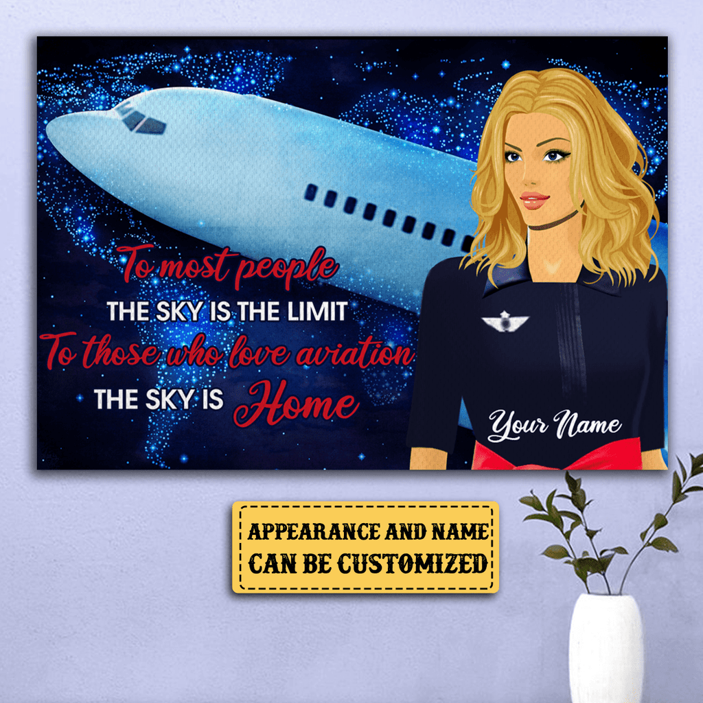 Personalized The Sky Is Home Flight Attendant Poster & Canvas.