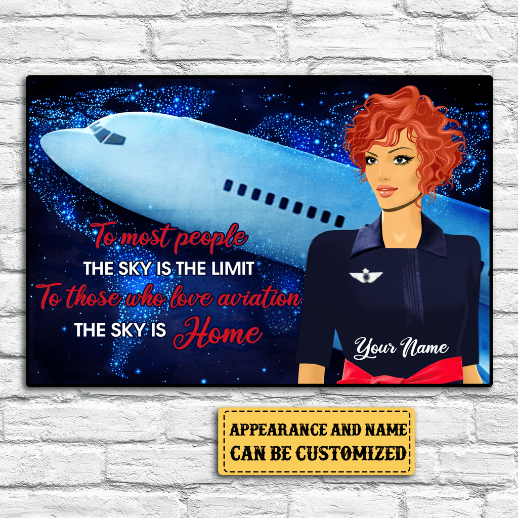 Personalized The Sky Is Home Flight Attendant Poster & Canvas.