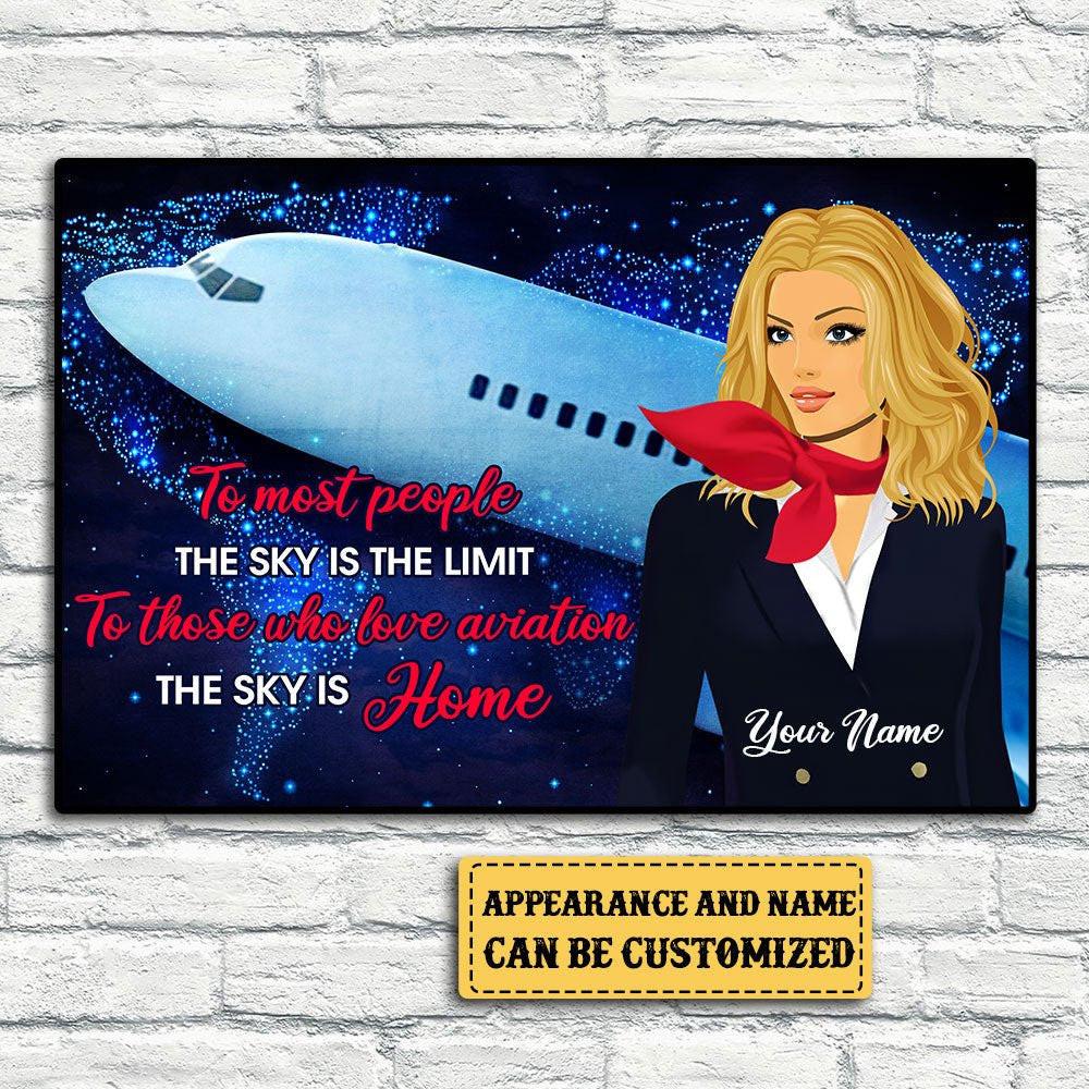 Personalized The Sky Is Home Flight Attendant Poster & Canvas.