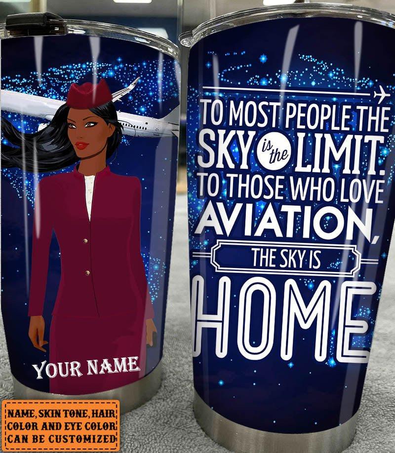 Personalized The Sky Is Home Flight Attendant Tumbler.