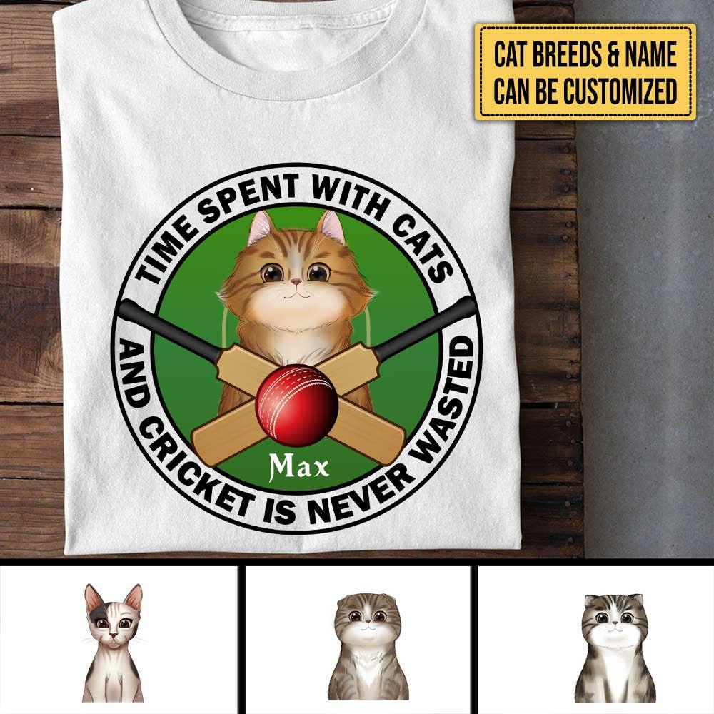 Personalized Time Spend With Cats And Cricket Is Never Wasted Shirt.
