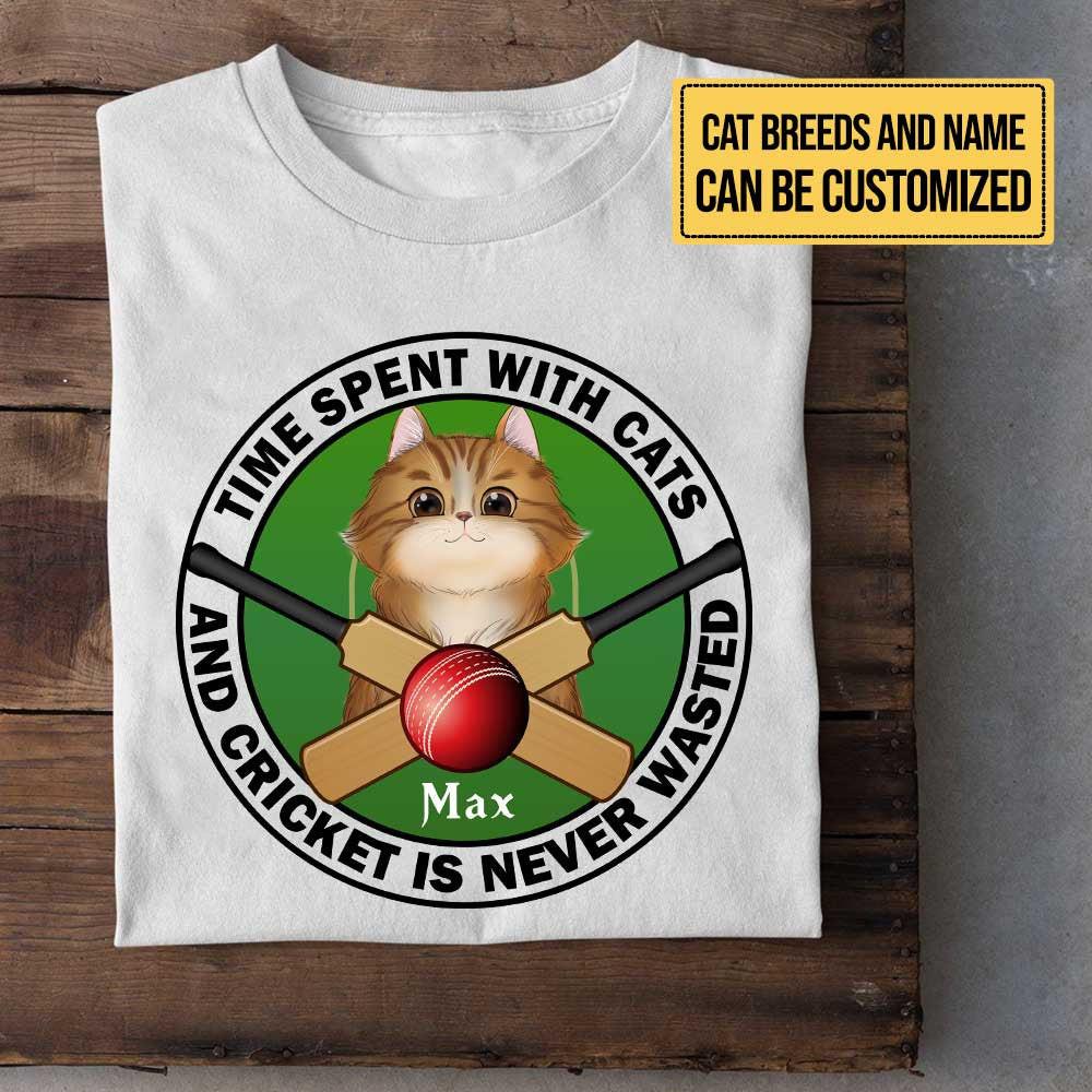 Personalized Time Spend With Cats And Cricket Is Never Wasted Shirt.