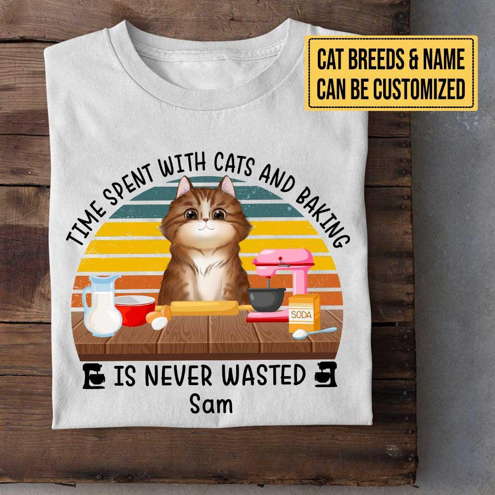 Personalized Time Spent With Cats And Baking Is Never Wasted Shirt.