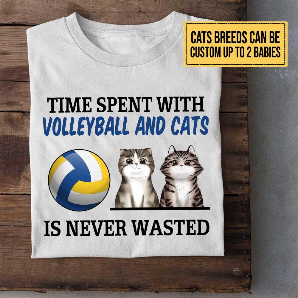 Personalized Time Spent With Volleyball And Cats Is Never Wasted Shirt.