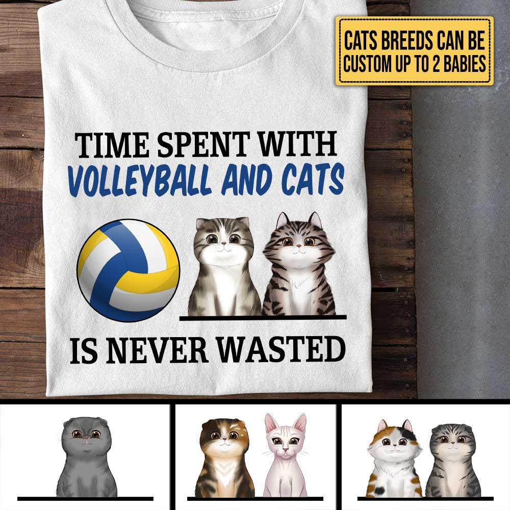 Personalized Time Spent With Volleyball And Cats Is Never Wasted Shirt.