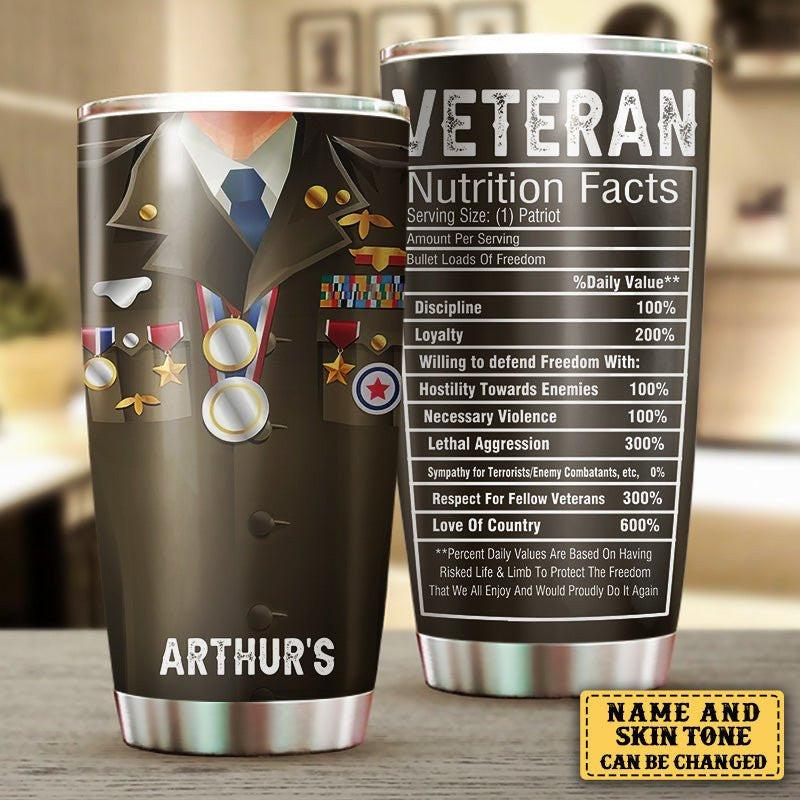 Personalized Veteran Nutritional Facts Tumbler.