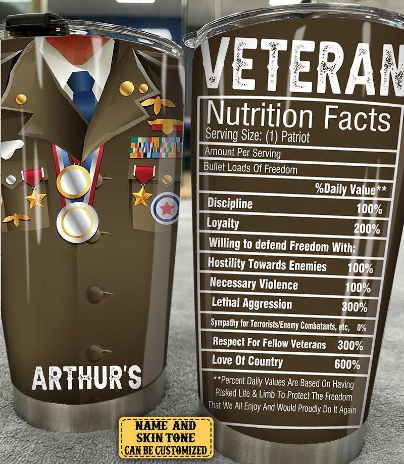 Personalized Veteran Nutritional Facts Tumbler.