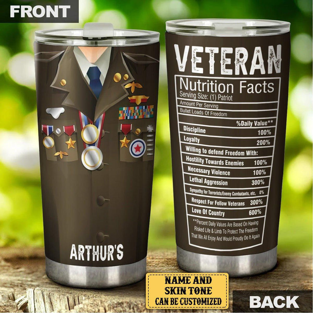 Personalized Veteran Nutritional Facts Tumbler.