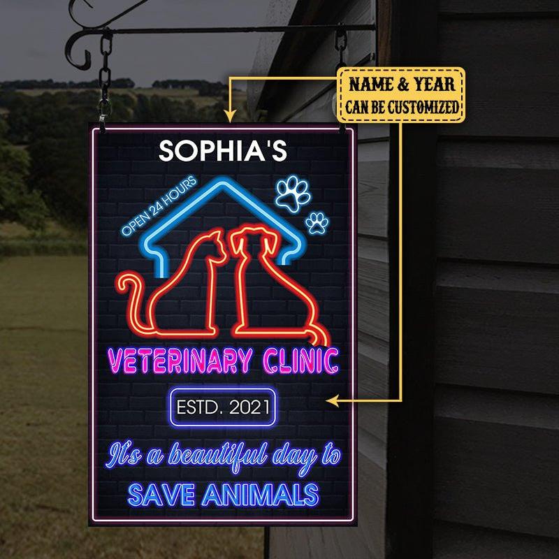 Personalized Veterinary Clinic It's A Beautiful Day To Save Animals Metal Sign.